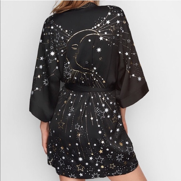Victoria’s Secret Black Satin Moon & Stars Kimono - Picture 3 of 3